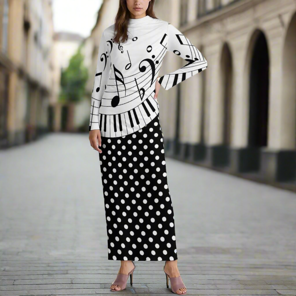 Music Dot Pattern Draped Long Dress