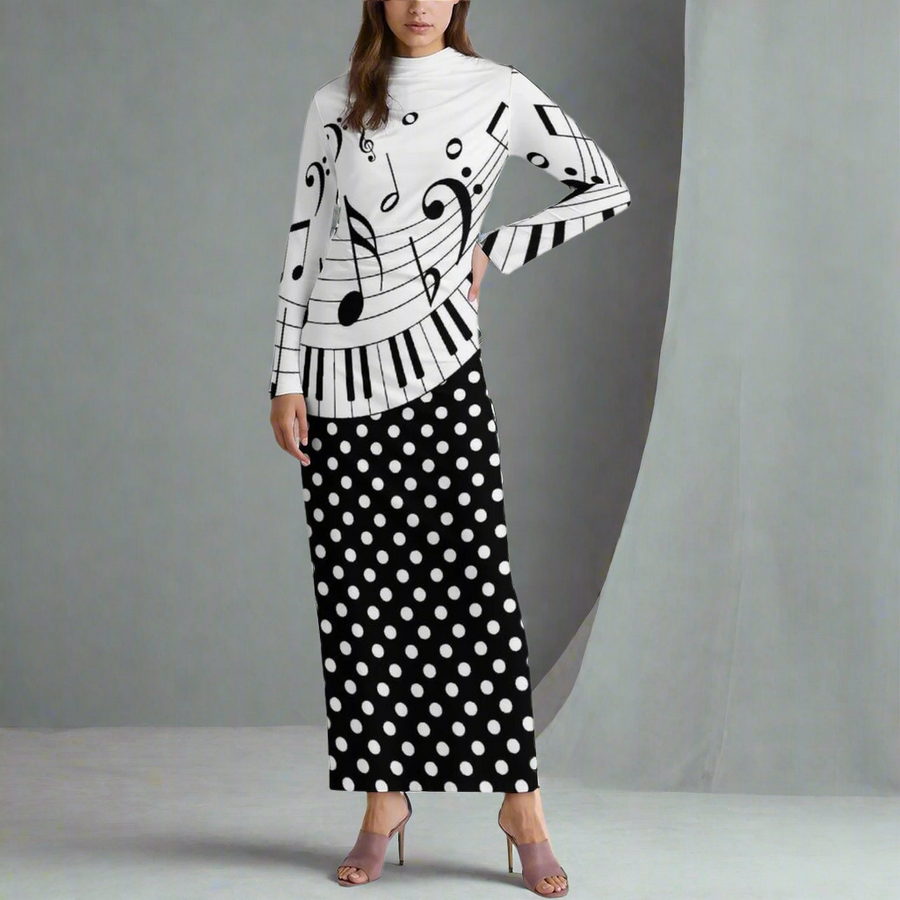 Music Dot Pattern Draped Long Dress