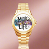 Music Is Life Gilt Watch