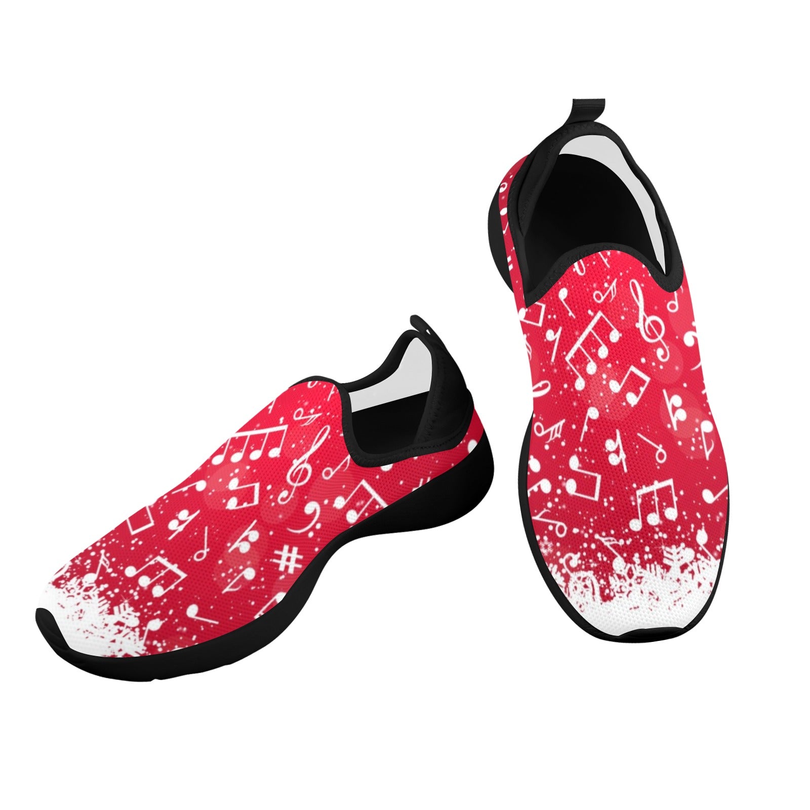 Red Festive Music Fly Weave Women's Sneakers (Drop-in-Heel)