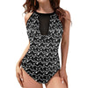 Music Wave High Neck Mesh Ruched Swimsuit