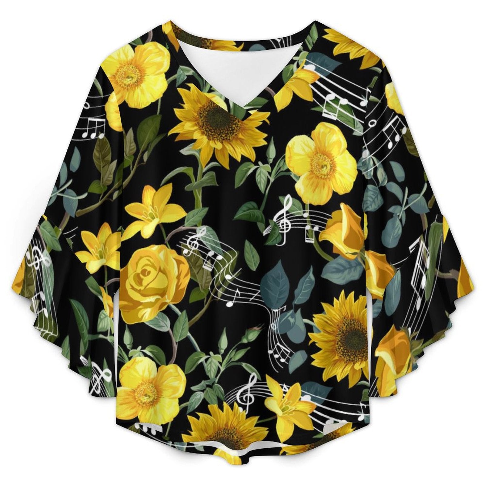 Music & Sunflowers Women's Ruffled Sleeve Blouse