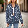 Music Navy Print Button Up Women's Cardigan