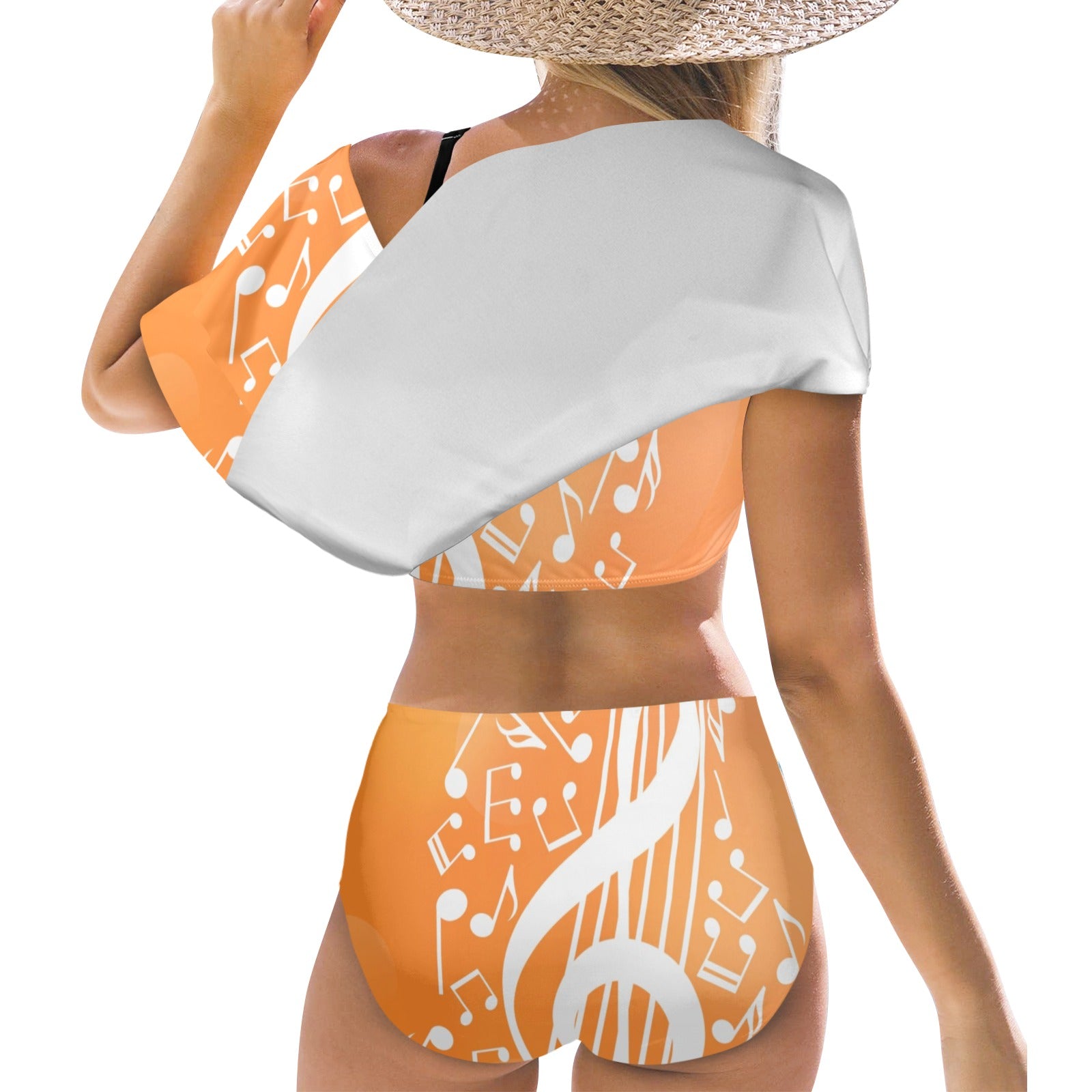 Orange Summer Music Ruffle Off Shoulder Bikini