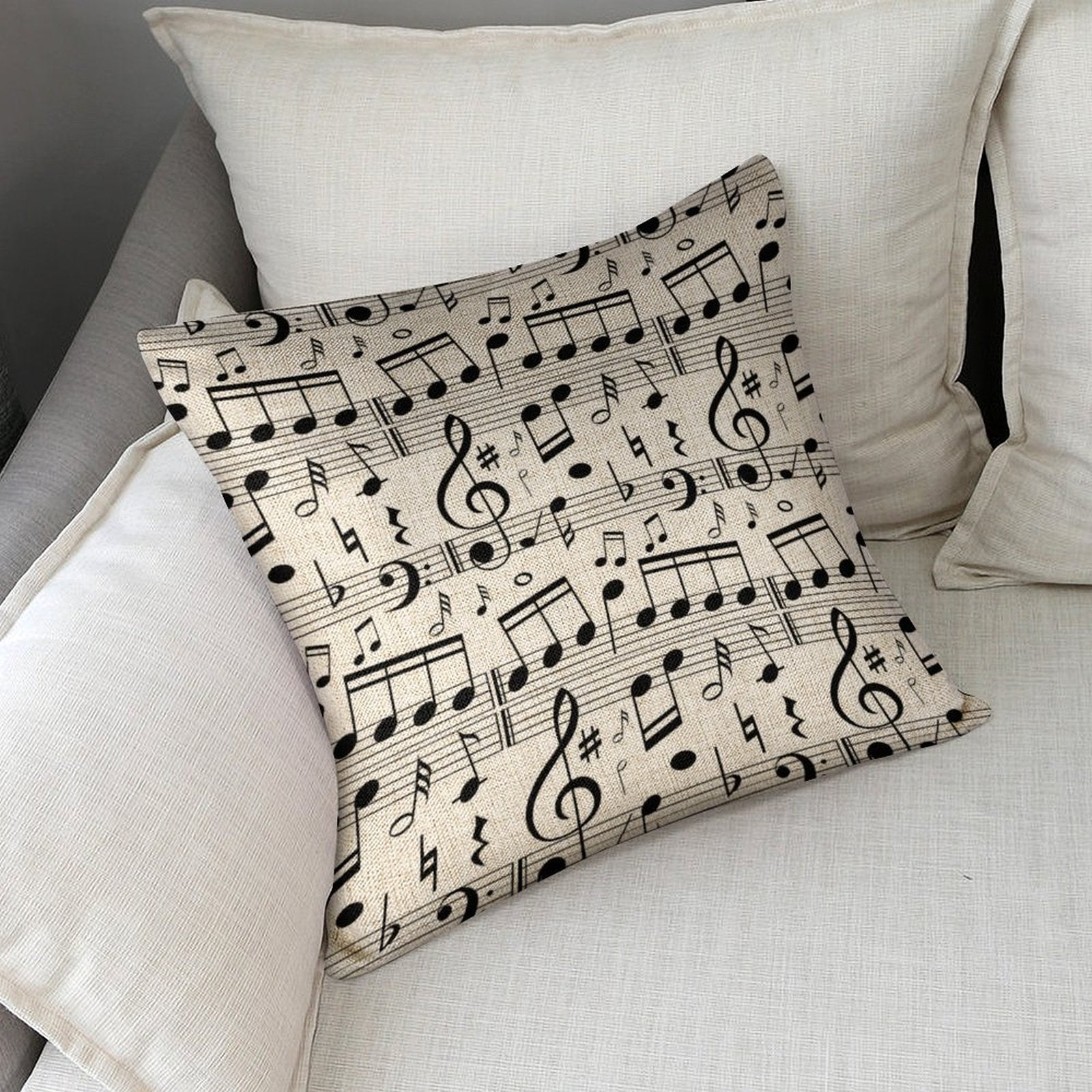 Black N White Music Linen Pillowcase (Set of 4)