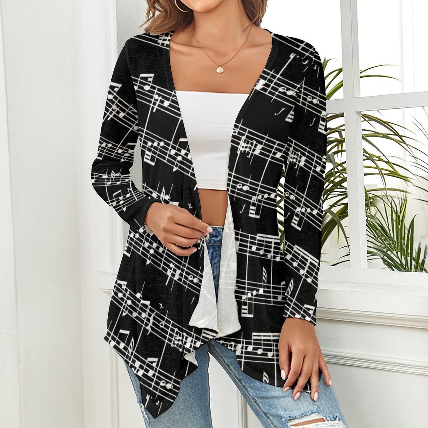 Music Scores Black Women's Knitted Cardigan