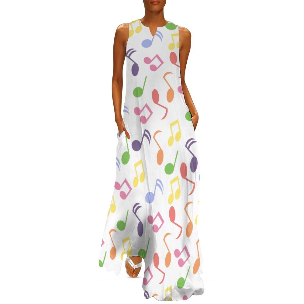 Rainbow Music Notes Sleeveless Long Dress