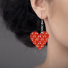 Red Music Heart Shape Wooden Earrings