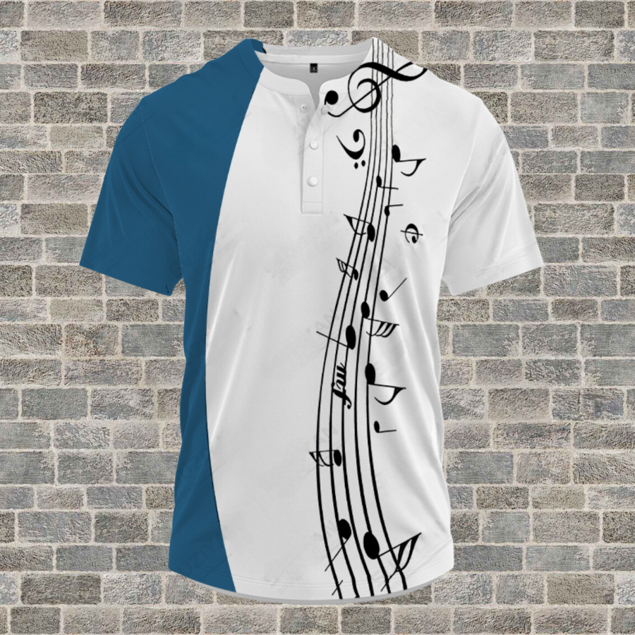 Music Guitar Button Neck T-shirt