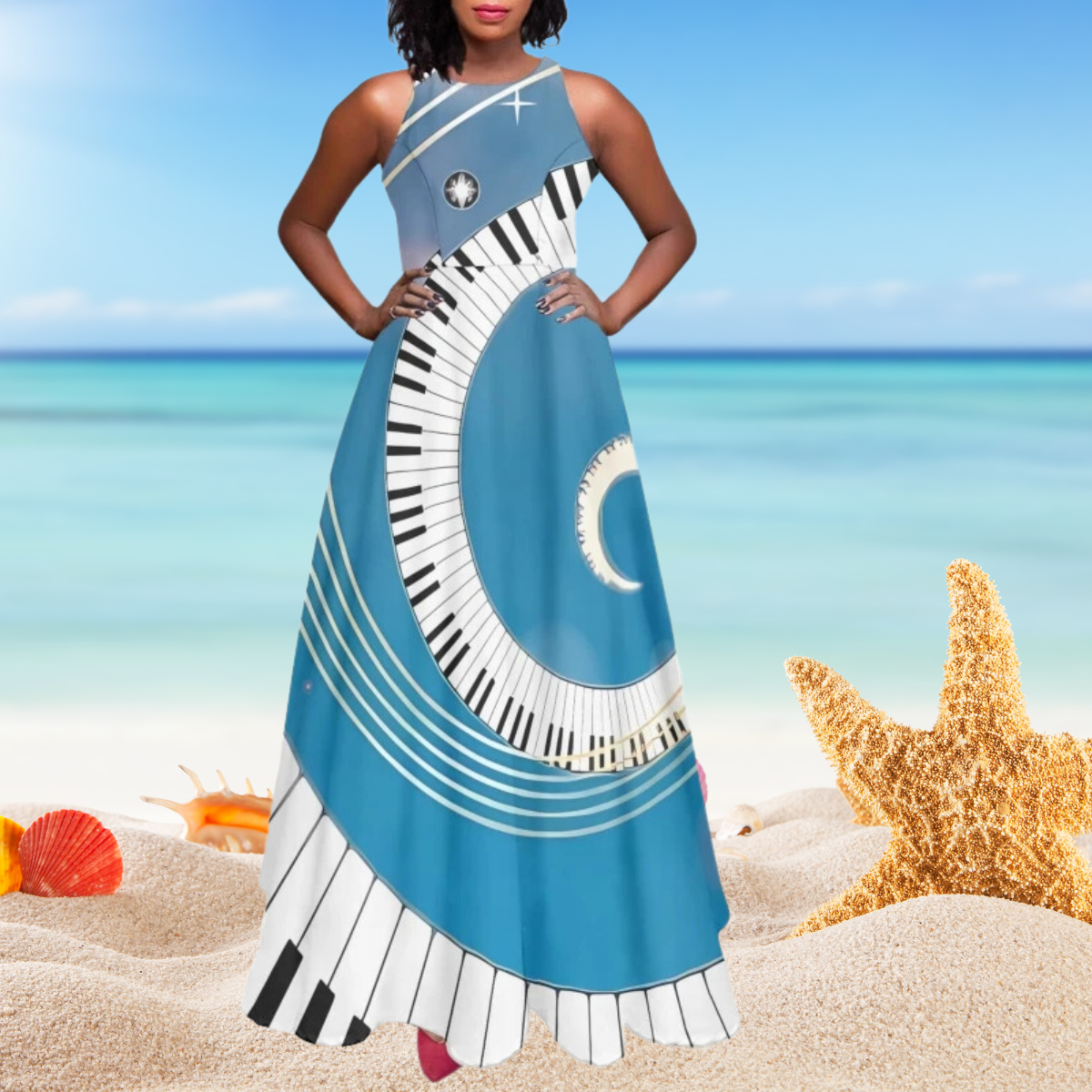 Music Note Long Slip Dress