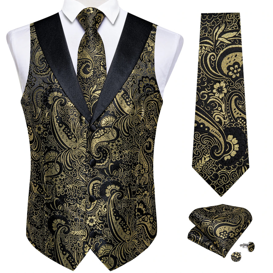 Men's Suit Vest Set (Necktie Handkerchief Cufflinks Waistcoat)