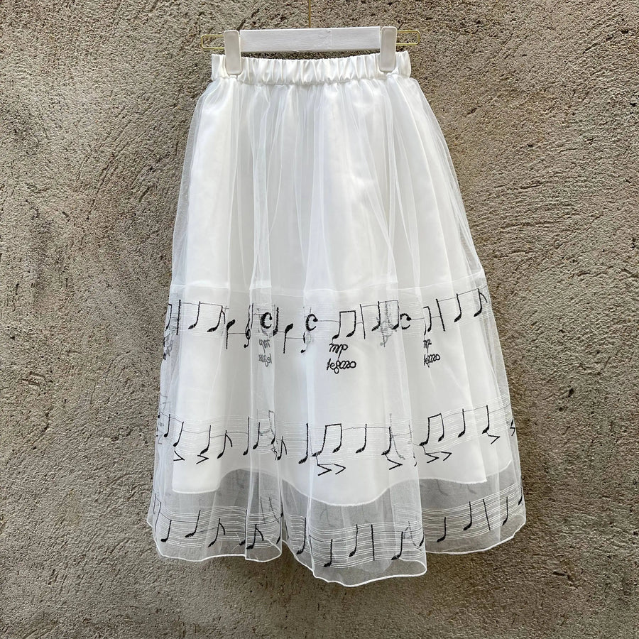 Music Notes Embroidery Mesh Skirt