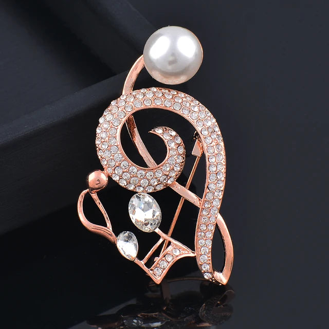 Unique Crystal Music Pearl-Like Brooch Pin