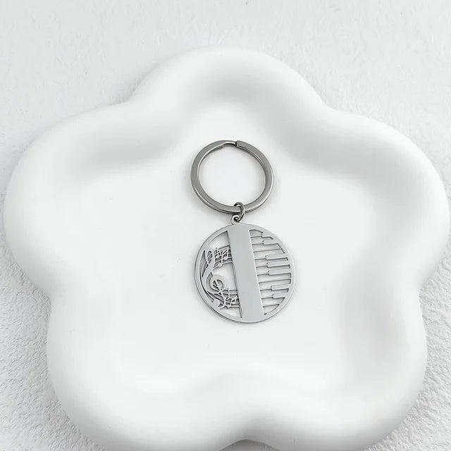 Music Piano Round Pendant Keychain