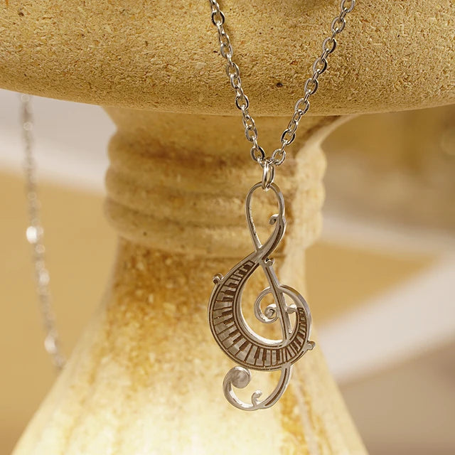 Treble Clef With Piano Keys Pendant Necklace