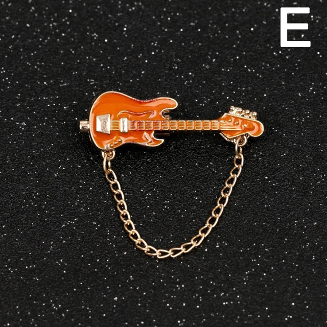 Metal Guitar Chain Brooch Pin