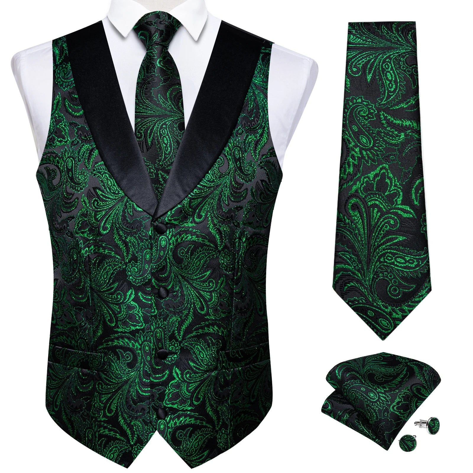 Men's Suit Vest Set (Necktie Handkerchief Cufflinks Waistcoat)