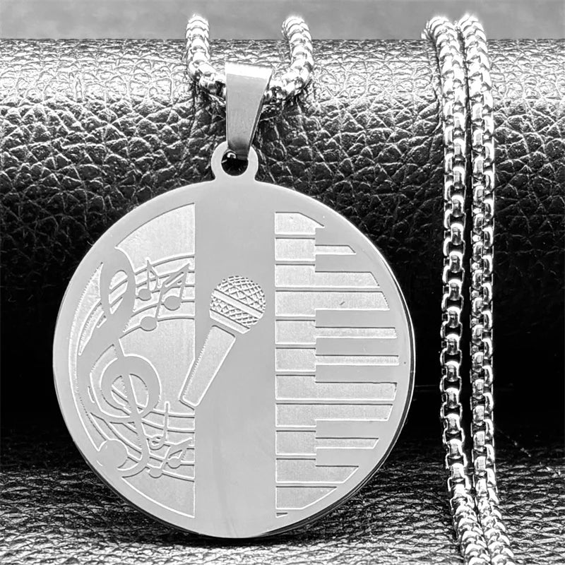 Lover Singing Microphone & Piano Pendant Necklace