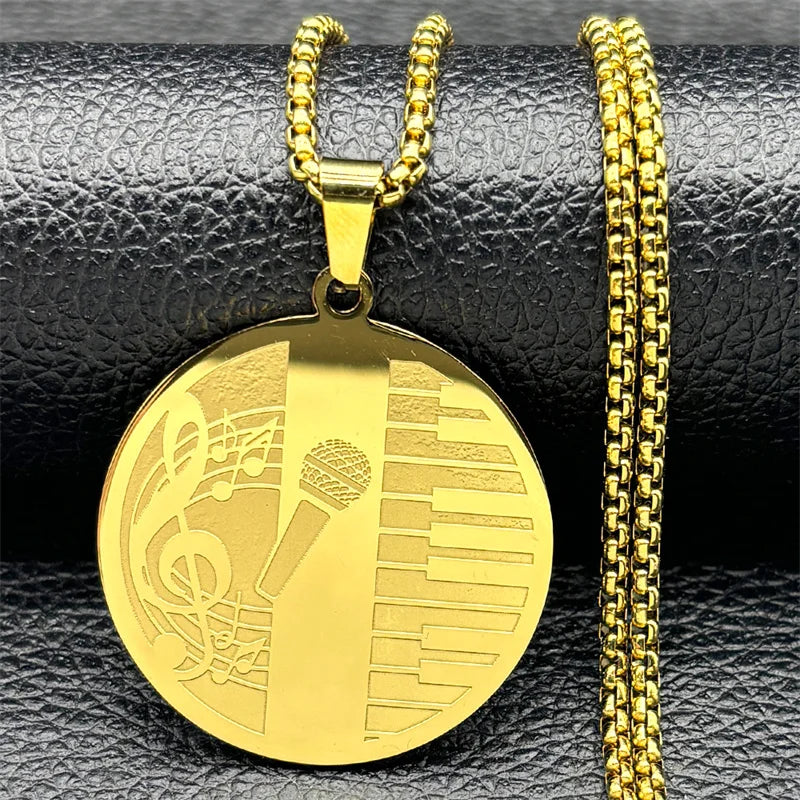 Lover Singing Microphone & Piano Pendant Necklace