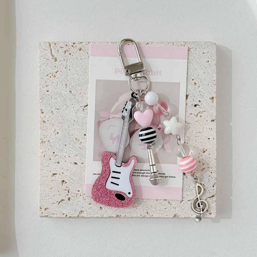 Y2K Pink Guitar Phone Charms Keychain