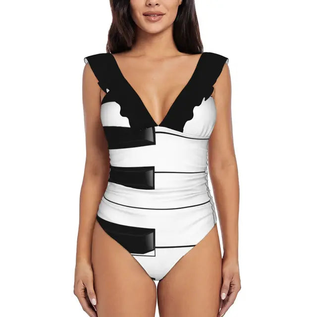 Piano Keys Ruffle One Piece Swimsuit