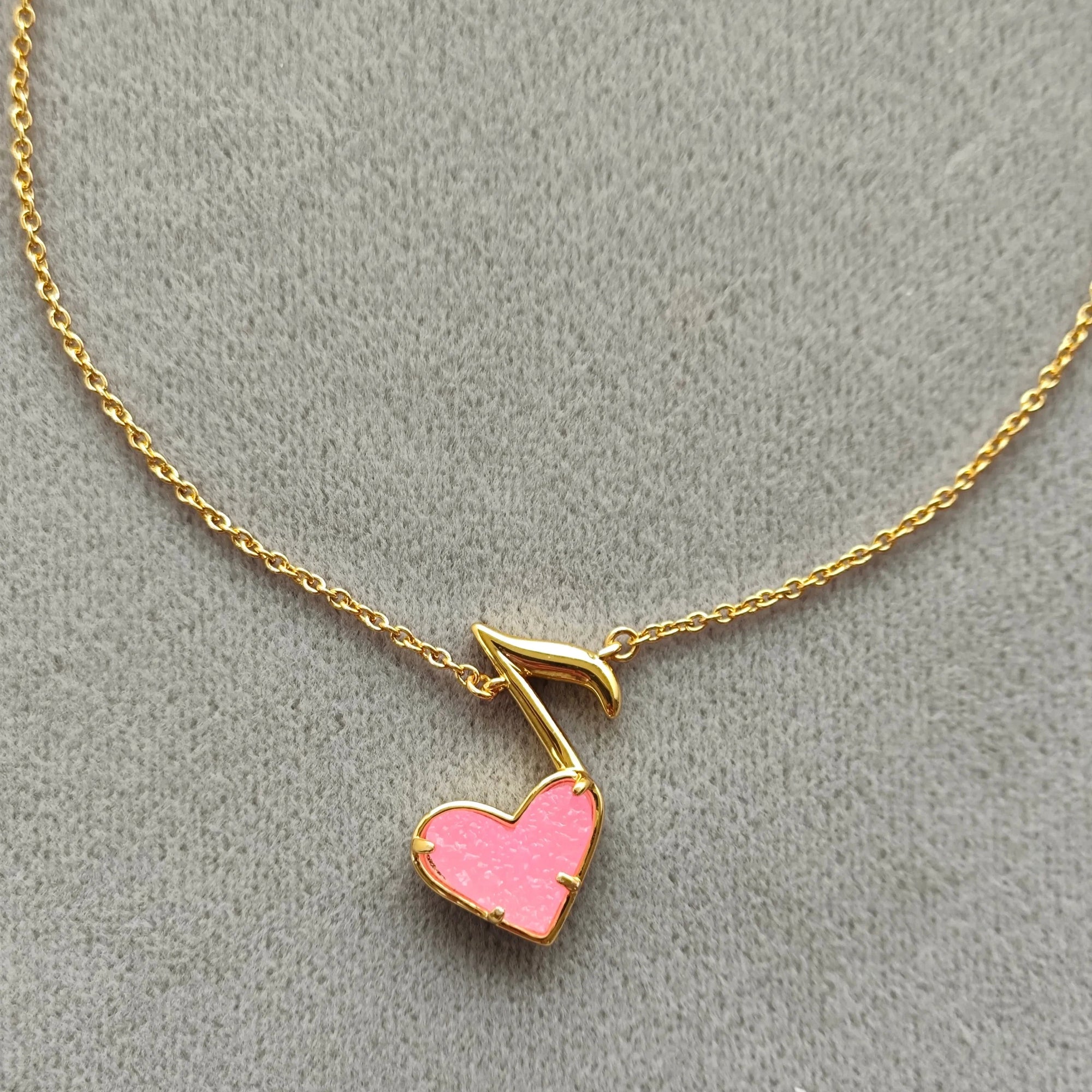Pink Heart Music Short Necklace