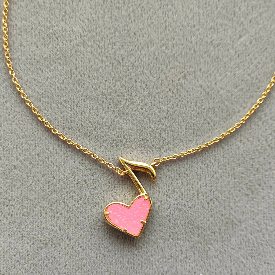 Pink Heart Music Short Necklace