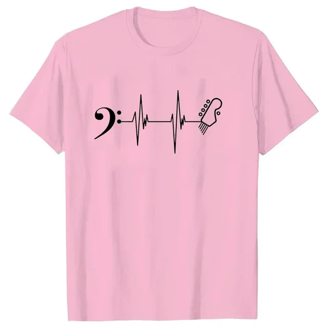 Guitar & Bass Clef Heartbeat T-shirt
