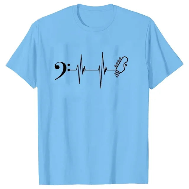 Guitar & Bass Clef Heartbeat T-shirt