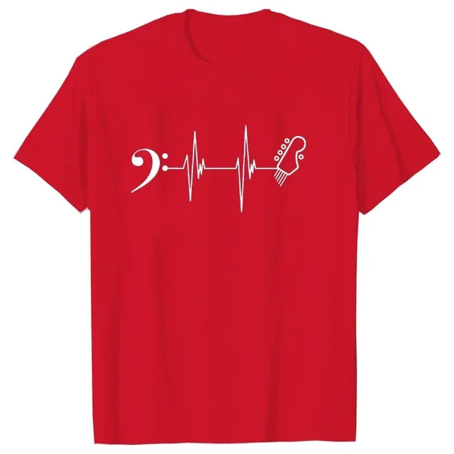 Guitar & Bass Clef Heartbeat T-shirt