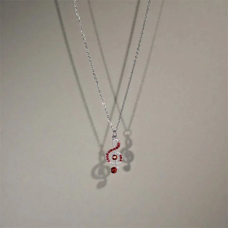 Rhinestone Treble Clef Music Note Necklace