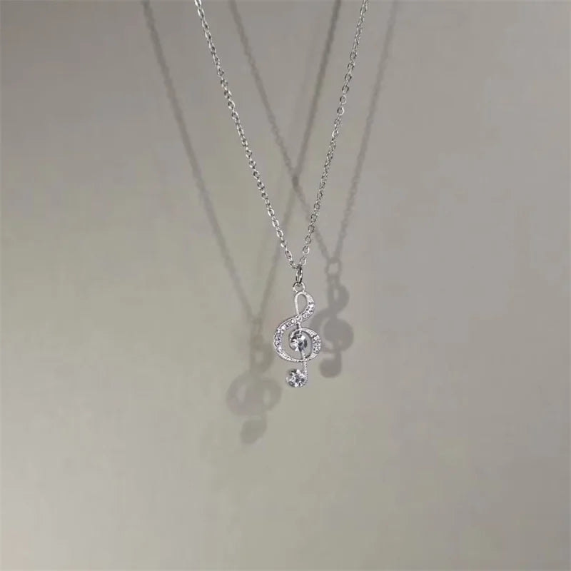 Rhinestone Treble Clef Music Note Necklace