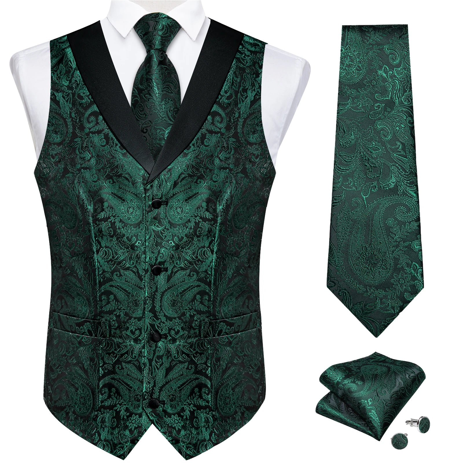 Men's Suit Vest Set (Necktie Handkerchief Cufflinks Waistcoat)