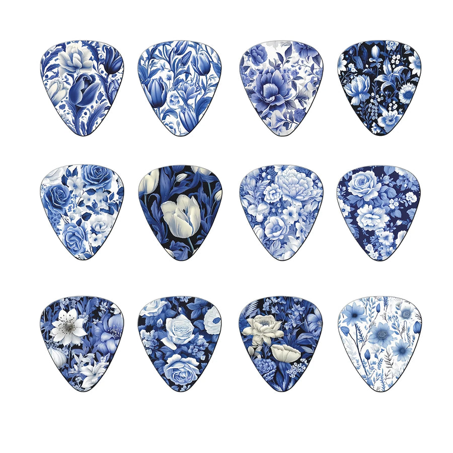 12pcs Blue & White Floral Porcelain Style Guitar Pick Set