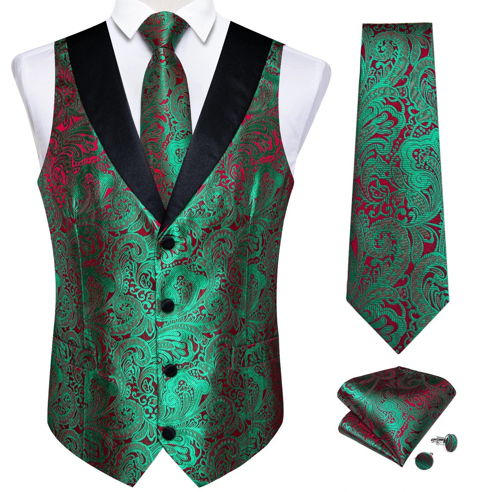 Men's Suit Vest Set (Necktie Handkerchief Cufflinks Waistcoat)