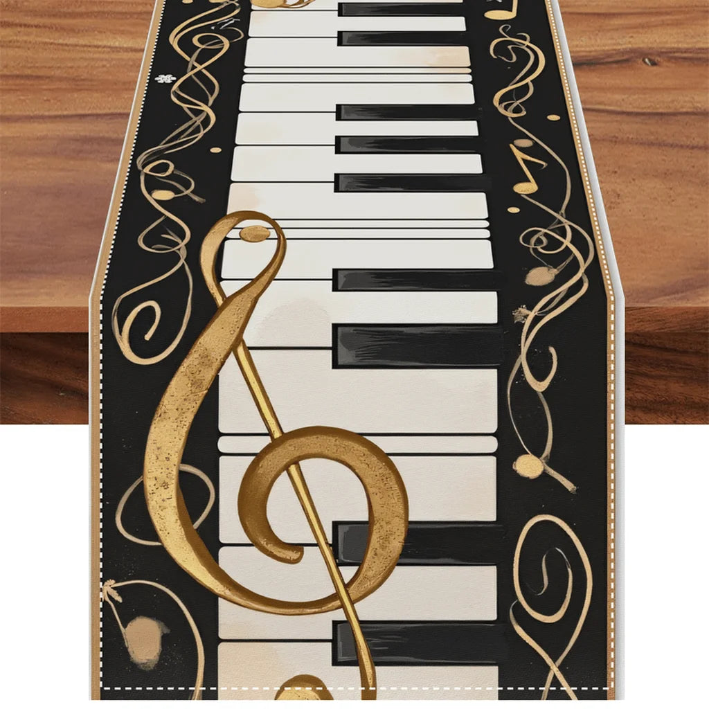 Music Piano Keyboard Linen Table Runner
