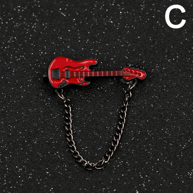 Metal Guitar Chain Brooch Pin