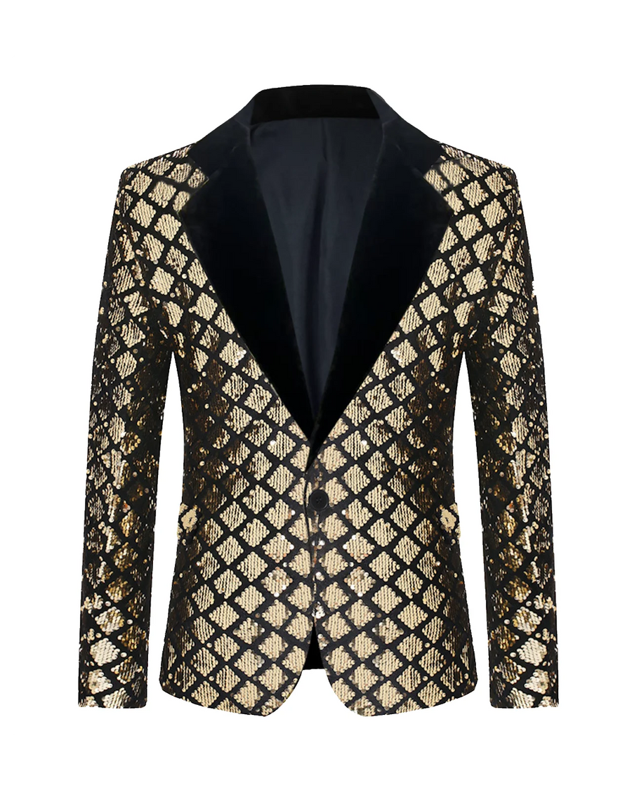 Luxurious Sequin Plaid Men's Suit Blazer