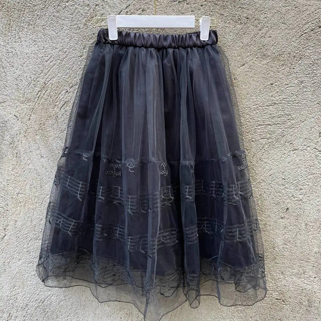 Music Notes Embroidery Mesh Skirt