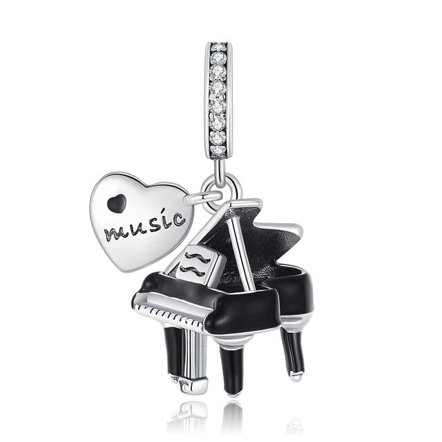 Silver Black Grand Piano Charm