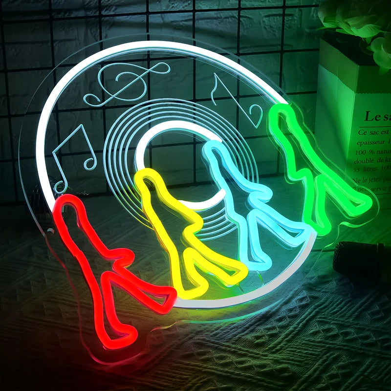 Band Walking On Vinyl Record Neon Sign Decoration