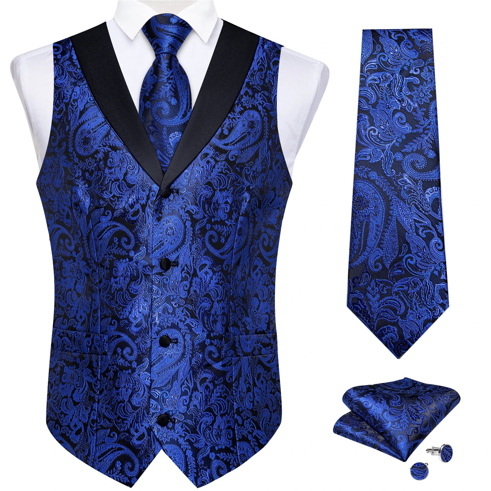 Men's Suit Vest Set (Necktie Handkerchief Cufflinks Waistcoat)
