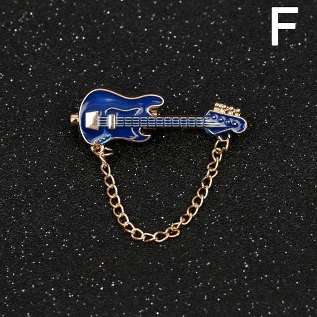 Metal Guitar Chain Brooch Pin