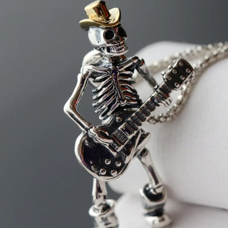 Skeleton Playing Guitar Pendant Necklace