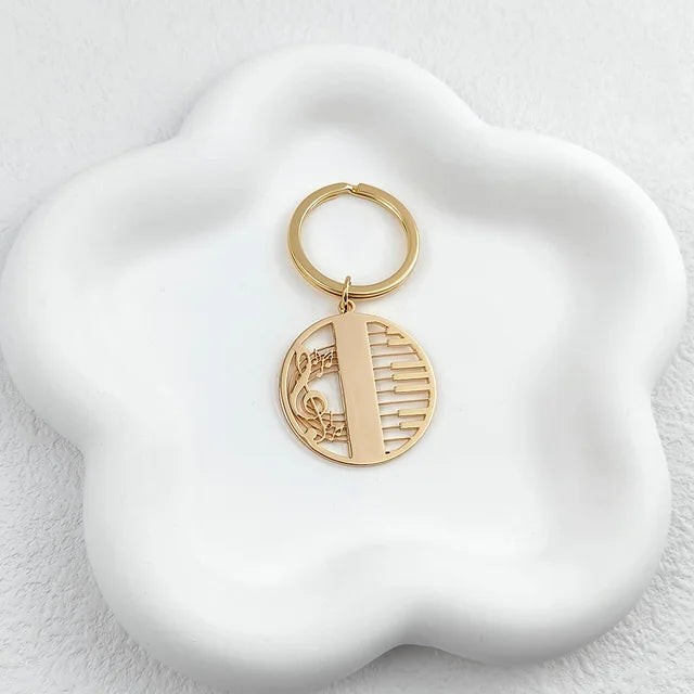 Music Piano Round Pendant Keychain