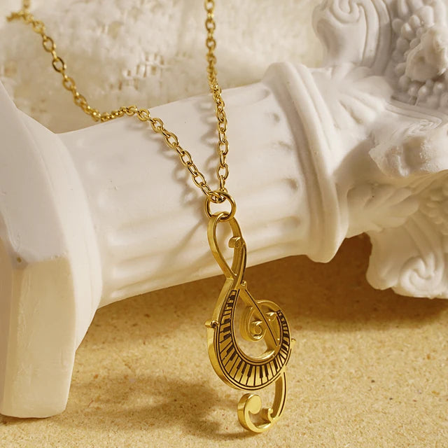 Treble Clef With Piano Keys Pendant Necklace