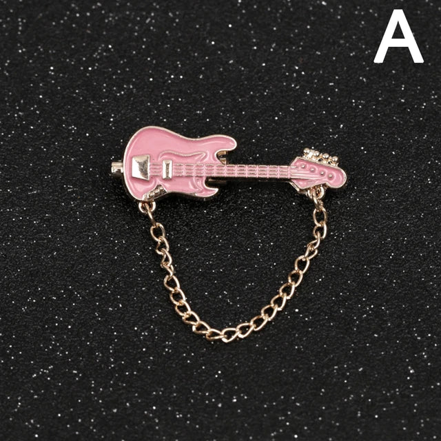 Metal Guitar Chain Brooch Pin