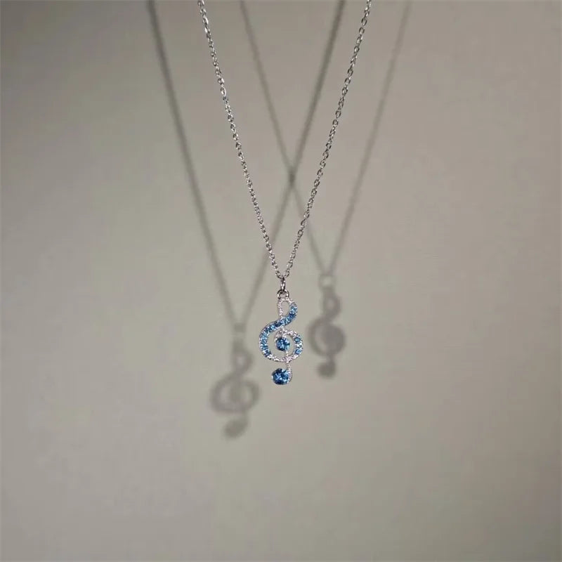 Rhinestone Treble Clef Music Note Necklace