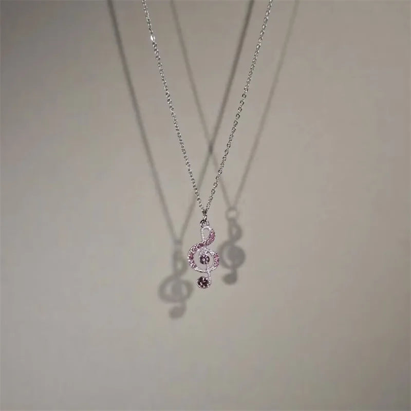 Rhinestone Treble Clef Music Note Necklace
