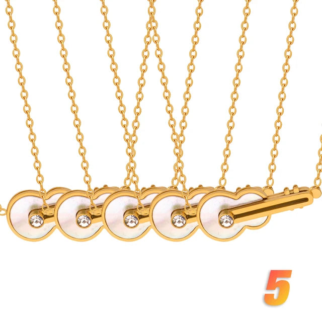 Music Guitar Shell Pendant Necklace